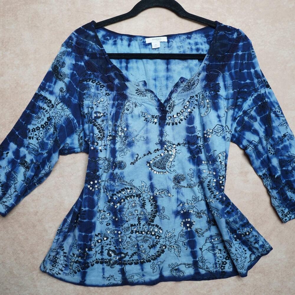 Dressbarn Tie Dye Paisley Rhinestone Top 1X Y2K